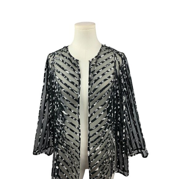 Chicos Sheer Black & White Striped Open Cardigan Jacket Size 3 - Picture 2 of 6